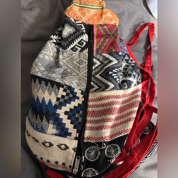 Sacred Threads Blue and Multicolor Pattern Backpack.   LG/GR/GR - Picture 3 of 4